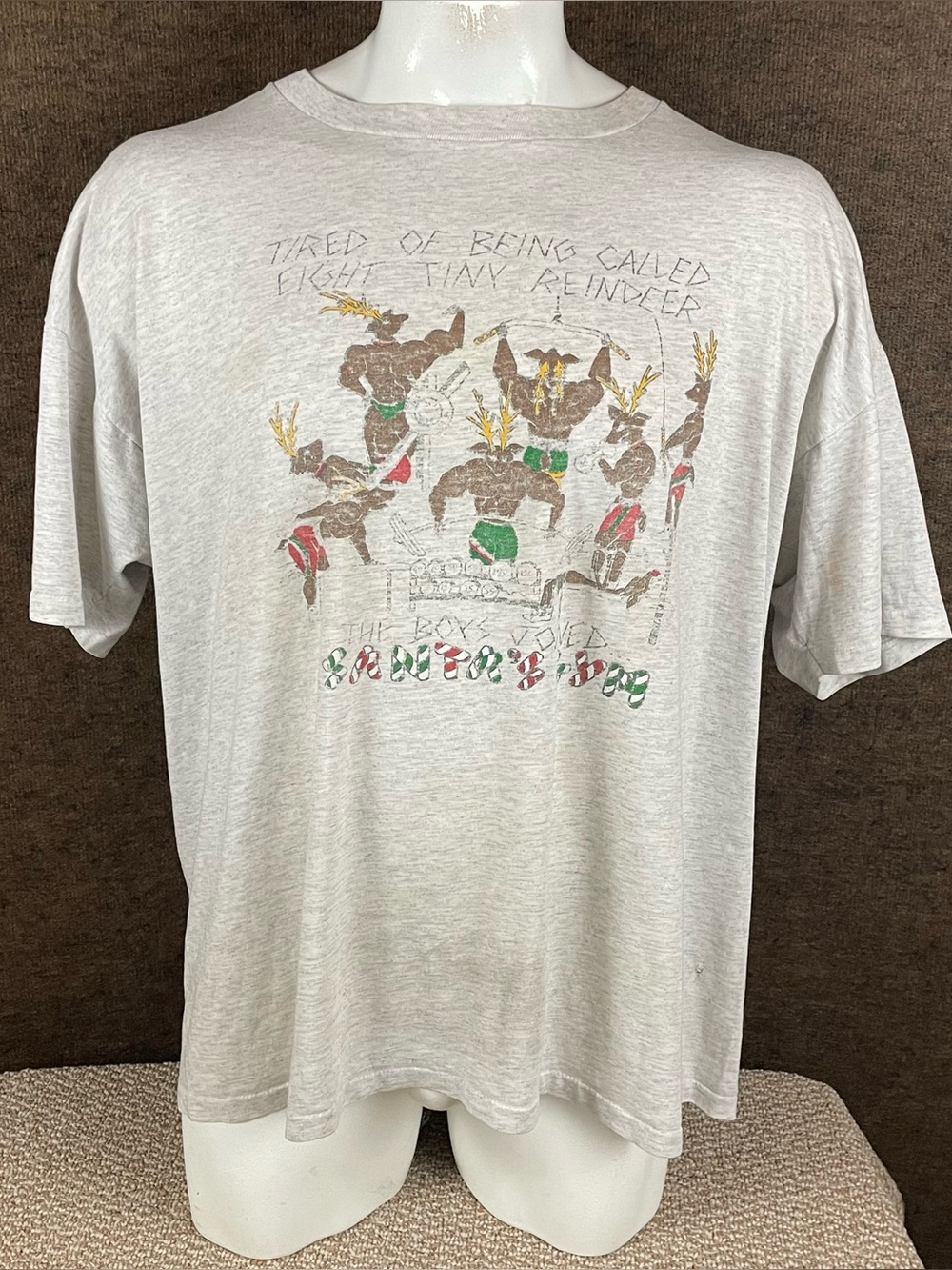 Vintage USA Weightlifting Gym Shirt Mens 3XL Single Stitch Santas Reindeer WS